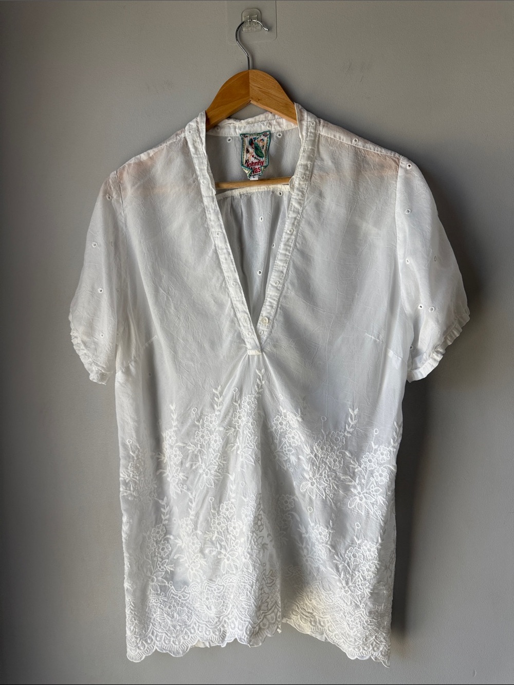Johnny Was Sheer Embroidered Blouse Tunic